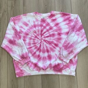 Pink and White Tie-Dye Oversized Crewneck Sweatshirt